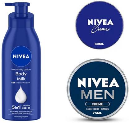 NIVEA Body Milk Body Lotion 400 ML , Creme 60 ML & Men Creme 75 ML