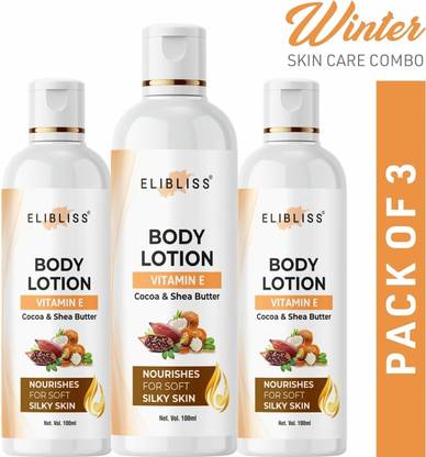 ELIBLISS Advanced Cocoa and Shea Butter Body Lotion for Women & Men Pack of 3