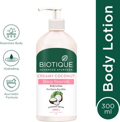BIOTIQUE Creamy Coconut Deep Nourish Body Lotion |24H Deep Moisture | Extra Dry Skin Care