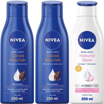NIVEA BODY LOTION 200 ML - COCOA NOURISH 2 PCS & NATURAL GLOW 1 PCS