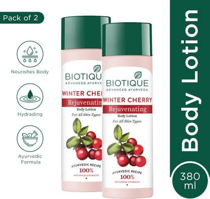 BIOTIQUE Winter Cherry Rejuvenating Body Lotion | 24H Deep Moisture | All Skin Types