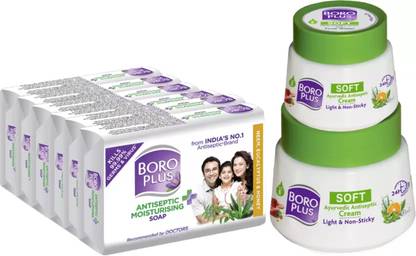 BOROPLUS Soft Ayurvedic Antiseptic Cream 300ml+Antiseptice&Moisturising Soap-NEH 125g PO6