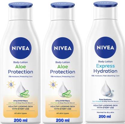 NIVEA BODY LOTION 200 ML - ALOE PROTECTION 2 PCS & EXPRESS HYDRATION 1 PCS
