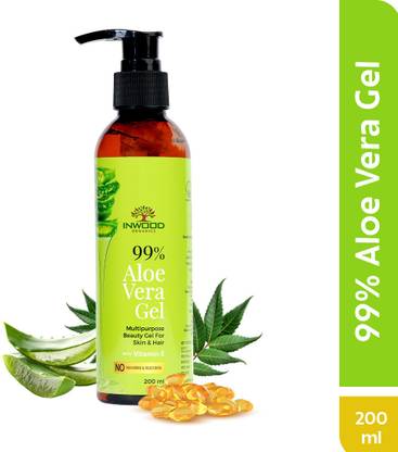 INWOOD ORGANICS 99% Pure & Organic Aloe Vera Gel for Face, Skin and Hair with Vitamin E