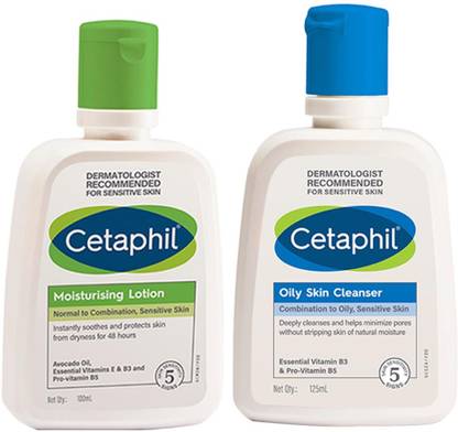 Cetaphil Skin care combo with moisturizer for oily skin - Oily Skin Cleanser - Oil Remover Face wash 125ml;Moisturizing Lotion 100ml