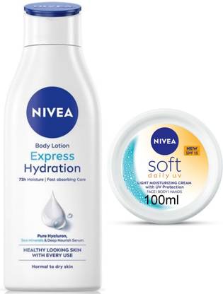 NIVEA Express Hydration Lotion 200ml & Soft Daily UV Cream 100ml