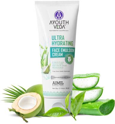 Ayouthveda Ultra Hydrating Face Emulsion Cream | With Coconut Water, Aloevera & Green Tea