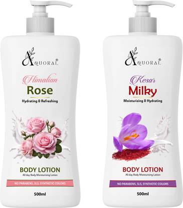 AQUORAL Himalian Rose And Kesar & Milky Body Lotion Combo,All Skin Types