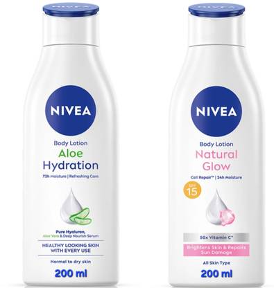 NIVEA ALOE HYDRATION BODY LOTION 200 ML & NATURAL GLOW BODY LOTION 200 ML
