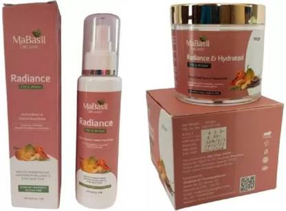 MaBasil Organic Radiance Face Wash and Hydrated Face Mask Combo 100% Natural Ingredients