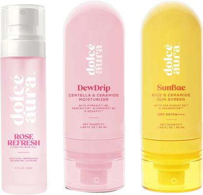 Dolcé Aura Rose Water Mist(100ml) & SPF 50 Sunscreen(50ml) & Centella Ceramide Moisturiser