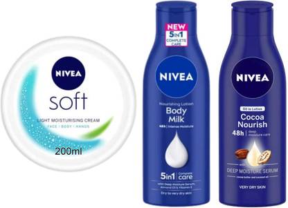 NIVEA Cocoa Nourish 75ml and Bodymilk 75ml and Soft 200ml Set of 3