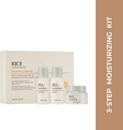 The Face Shop Rice & Ceramide Moisturizing Skincare Set,travel friendly skincare routine