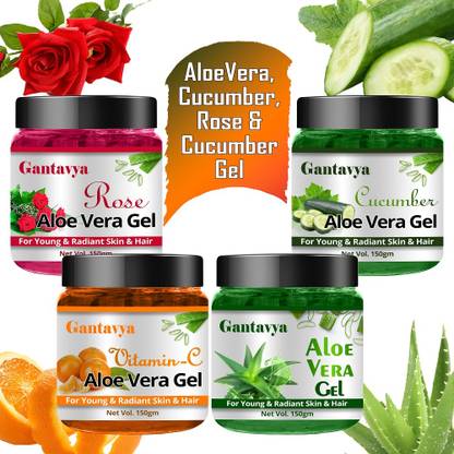 Gantavya 100% Pure & Natural Rose, vitamin c & Aloe Cucumber Gel For skin Glowing