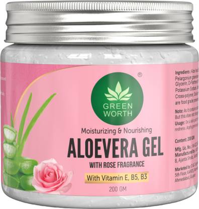 Greenworth Pure and Natural Aloevera Rose Gel with Vit B3 , E and Pro-vit B5