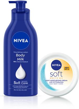 NIVEA Combo Body Milk Lotion, Moisturizer, Hyaluronic acid & Soft SPF15 UV Day Cream