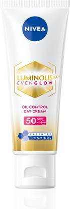 NIVEA LUMINOUS EVEN GLOW Oil Control Face Cream Women - SPF 50 UVA UVB, Reduces Dark Spots, Moisturizer