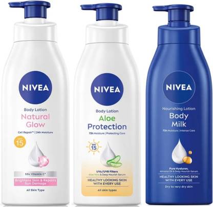 NIVEA BODY LOTION 400 ML - NATURAL GLOW , ALOE PROTECTION & BODY MILK