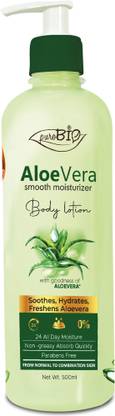 purobio Aloe Vera Smooth Body Lotion for Women & Men | Gives Non-Greasy & Glowing Skins