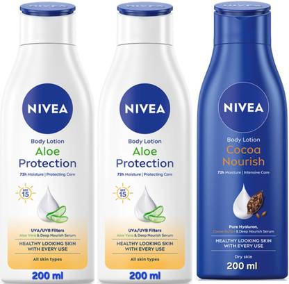NIVEA BODY LOTION 200 ML - ALOE PROTECTION 2 PCS & COCOA NOURISH 1 PCS