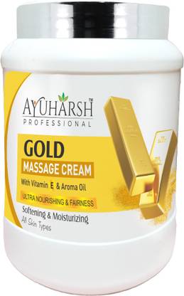 Ayuharsh Gold Massage Cream 1 KG with Vitamin E and Gold Dust Aroma Oil for Glowing Skin
