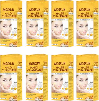 MOSKLIN HALDI CHANDAN GLOW CREME FOR MOISTURE & SMOOTH GLOWING SKIN PACK OF - 50g x 8