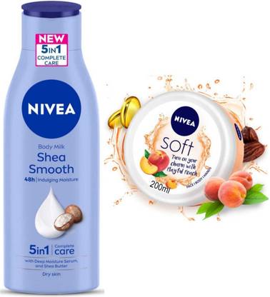 NIVEA Shea Smooth Milk 200ml and Peach cream set of 2pc