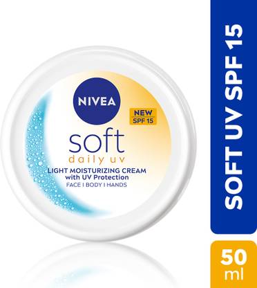 NIVEA Soft Daily UV Light Moisturizer Cream with SPF-15, Face Hand & Body, Men & Women