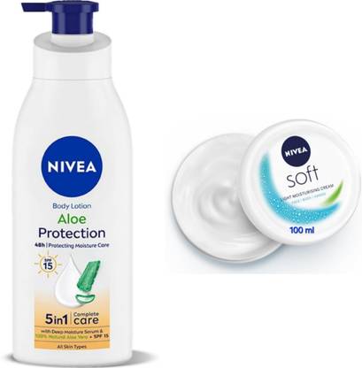 NIVEA Aloe Protection Body Lotion - 400ml & Soft Light Moisturizing Cream - 100ml