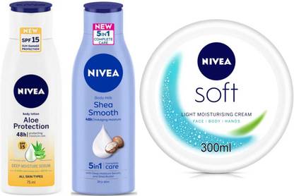 NIVEA Aloe Spf15 75ml Smooth milk 75ml Soft 300ml Set of 3