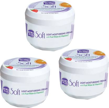 BOROPLUS Soft Light Moisturising Cream FOR SOFTEN & SMOOTH SKIN PACK OF - 100ml x 3