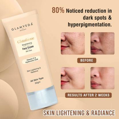 GLAMVEDA Glutathione Face Cream Reduce Dark spots & brighetns Skin tone, Glow Booster