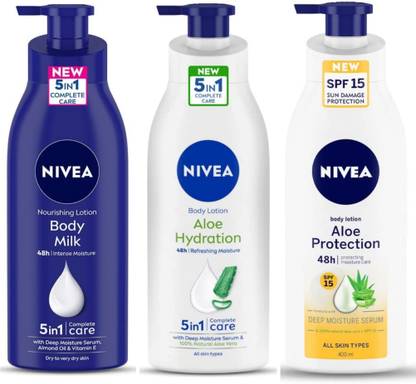 NIVEA (Pack Of 3) - Body Milk , Aloe Hydration & Aloe Protection