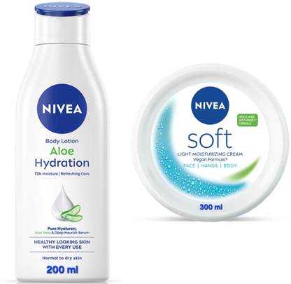 NIVEA ALOE HYDRATION BODY LOTION 200 ML & SOFT CREAM 300 ML