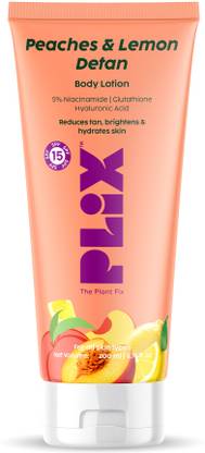 द प्लांट फिक्स प्लिक्स Peaches & Lemon Detan Body Lotion with SPF 15 Moisturizes for Softer Skin