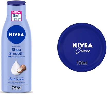 NIVEA Shea Smooth Milk body lotion 75ml And Creme 100ml Set of 2