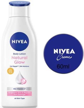 NIVEA Cream 60ml & Natural Glow Lotion 200ml (Pack of 2)