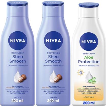 NIVEA BODY LOTION 200 ML - SHEA SMOOTH 2 PCS & ALOE PROTECTION 1 PCS