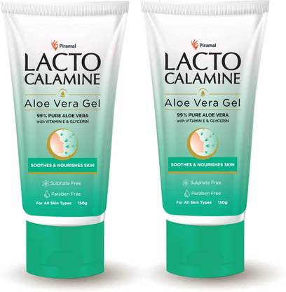 Lacto Calamine Aloe Vera Gel 99% Pure Natural,Vitamin E&Glycerin Non-Sticky Hydration Pack of 2