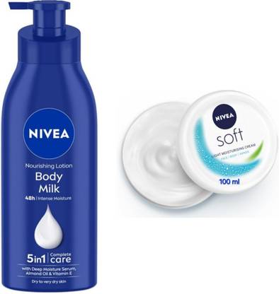 NIVEA Body Milk Nourishing Body Lotion - 400ml & Soft Light Moisturising Cream - 100ml