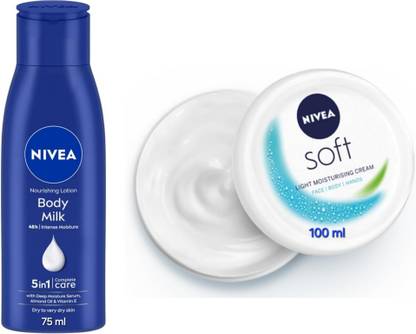 NIVEA Body Milk Nourishing Body Lotion - 75ml & Soft Light Moisturizing Cream - 100ml