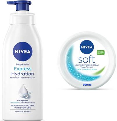 NIVEA EXPRESS HYDRATION BODY LOTION 400 ML & SOFT CREAM 300 ML