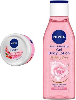 NIVEA Rose Gel 200ml lotion and Berry Blossom 50ml cream 2pc set