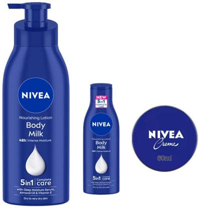 NIVEA Body Milk Body Lotion 400 ML , Body Milk Body Lotion 75 ML & Creme 60 ML