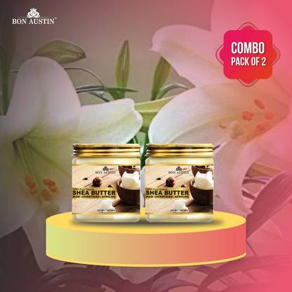 Bon Austin Natural Shea Butter - RAW, UNREFINED & AFRICAN- For Moisturization of Body and Skin Combo Pack 2 Jars of 100 gms (200 gms)