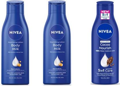 NIVEA 1 Cocoa Nourish 75ml & 2 Bodymilk 75ml lotion