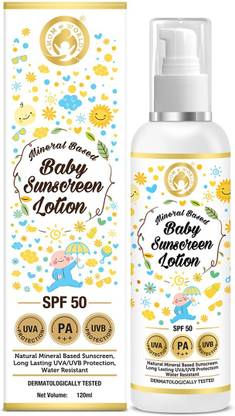 Mom & World Mineral Based Baby Sunscreen Lotion, SPF 50 PA+++, 120ml - UVA/UVB Protection, Water Resistance