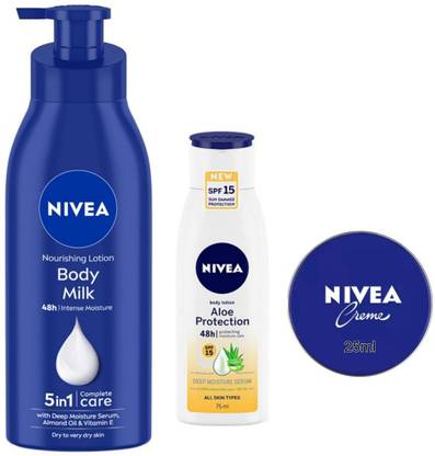 NIVEA Body Milk Body Lotion 400 ML , Aloe Protection Body Lotion 75 ML & Creme 25 ML
