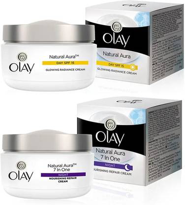 OLAY Day Cream Natural Aura Glowing Radiance Cream SPF 15 & Night Cream 50g Pack Of 2