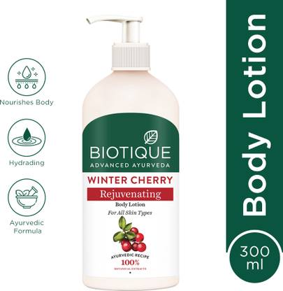 BIOTIQUE Winter Cherry Rejuvenating Body Lotion | 24H Deep Moisture | All Skin Types
